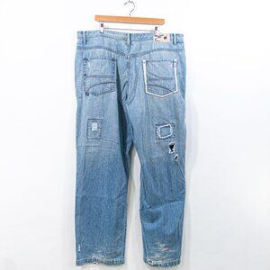 ENYCE Hip Hop Baggy Jeans 44 x 34 Y2K Patch Skater Wide Leg Streetwear